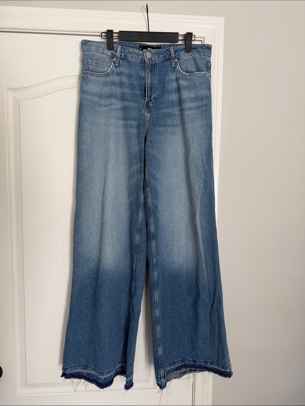 Mango Distressed Wide Leg Jeans in Light and Medium Blue